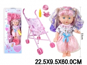 830-3-4  Кукла с коляской, 2 вида,аксессуары
